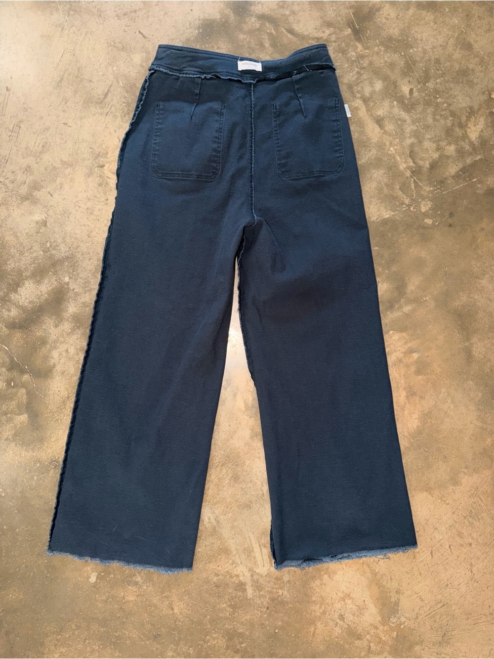 Mittoshop Navy High Rise Wide Leg Pants Medium Patch Pocket Raw Hem - Picture 10 of 11
